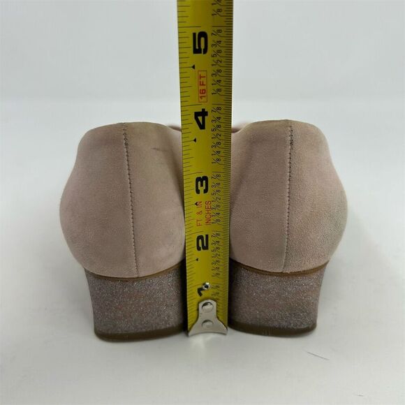 Everlane Women's V Sparkle Heeled Light Blush Pink Suede Block Pumps Size 7 - Picture 8 of 12